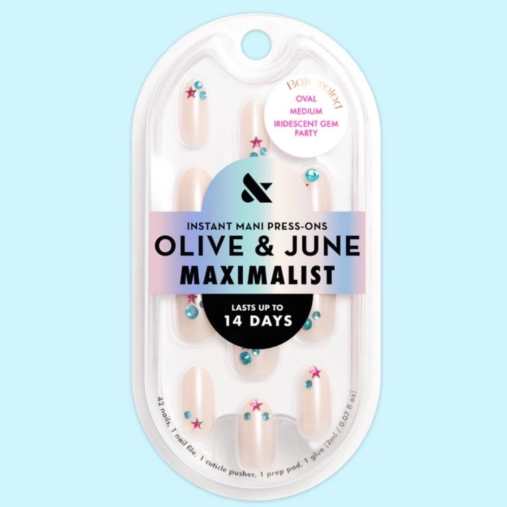 Olive & June Bejeweled Press On Nails Medium Oval Iridescent Gem Party